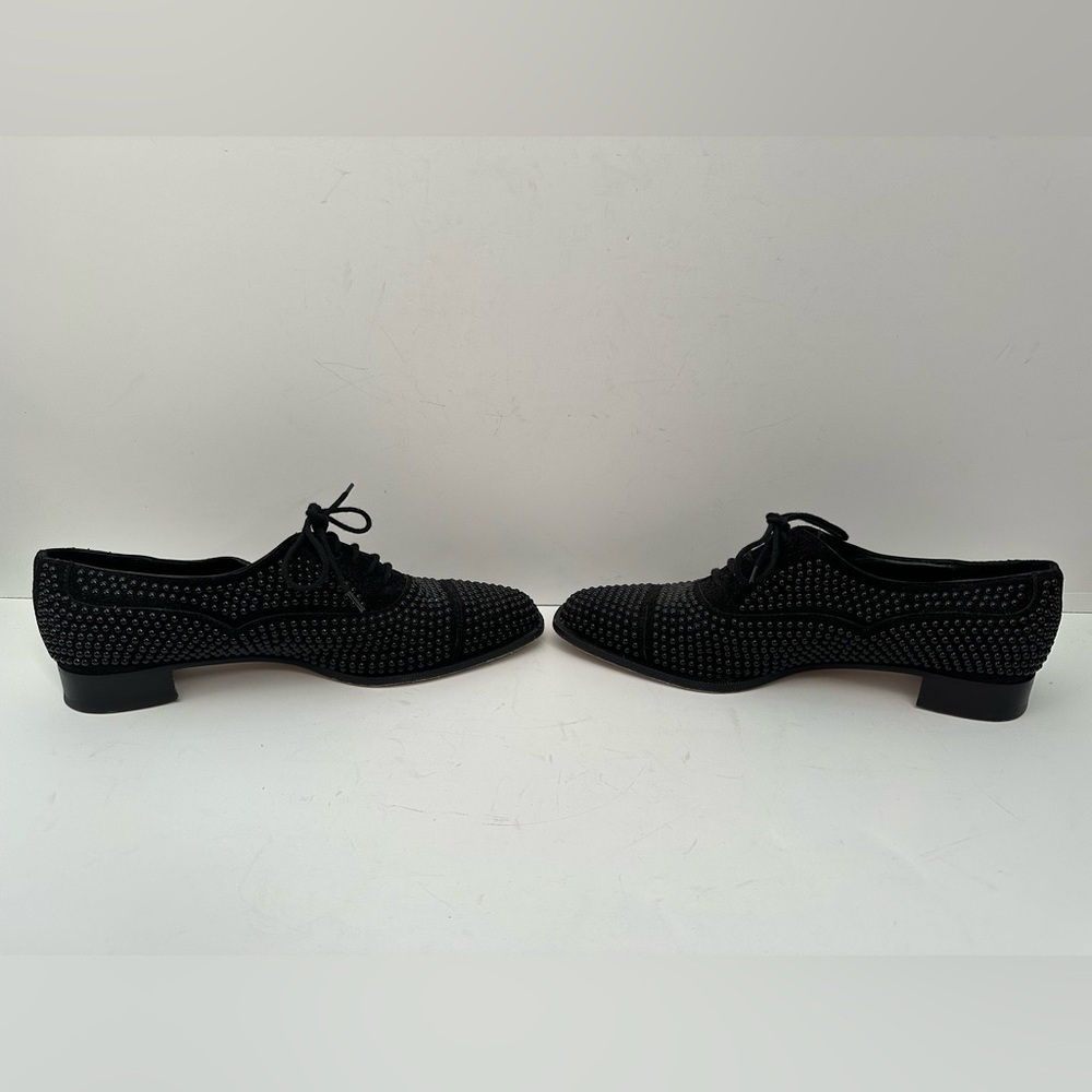Manolo Blahnik Black Suede Oxford Studded Lace Up Shoes - Picture 5 of 11